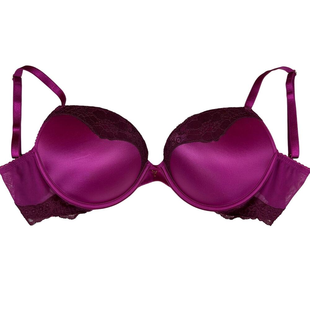 EUC Victoria’s Secret Bra Very Sexy Push-up Lace Trim 34DD Underwire Dark Pink